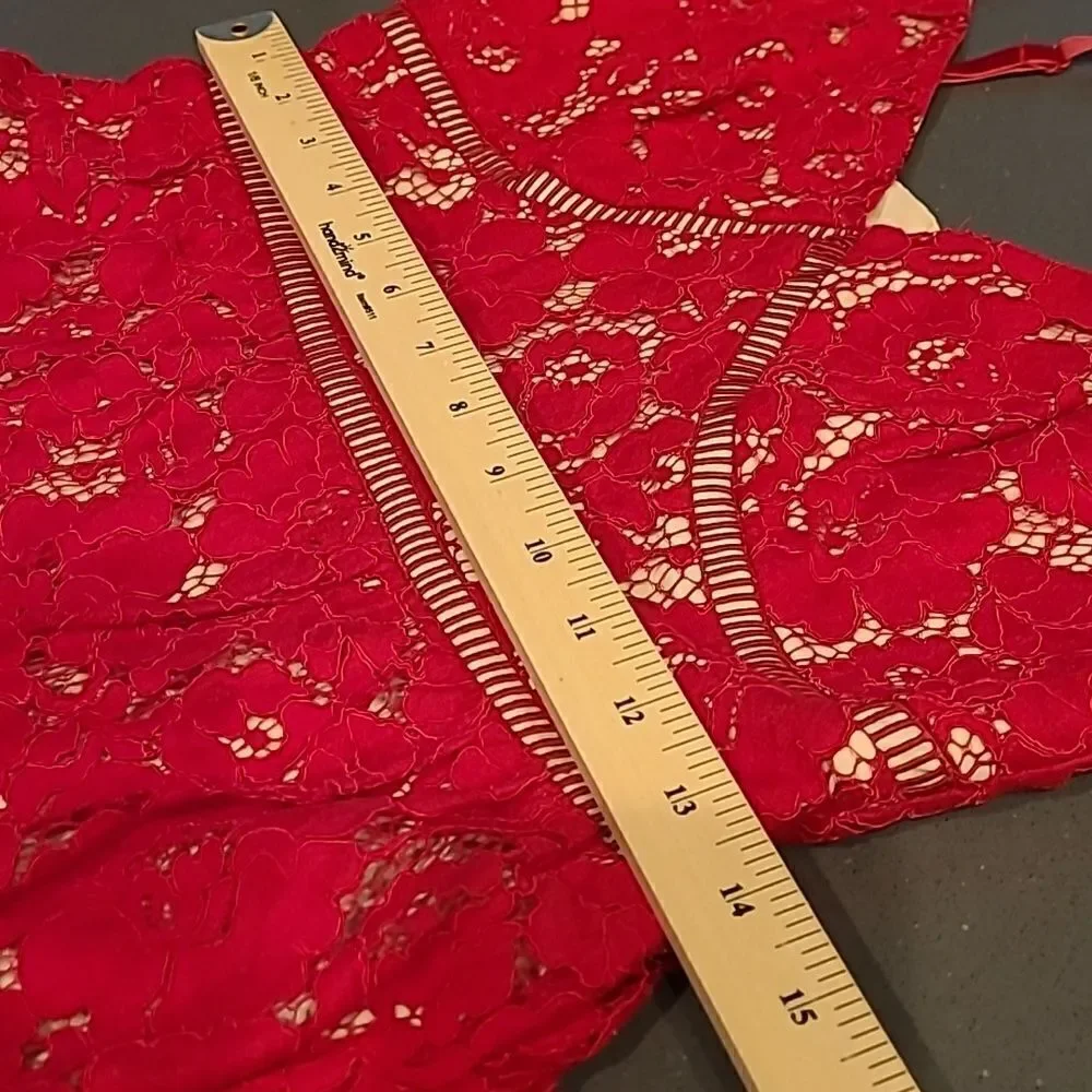 Just fabric sz S red lace midi dress with beige liner